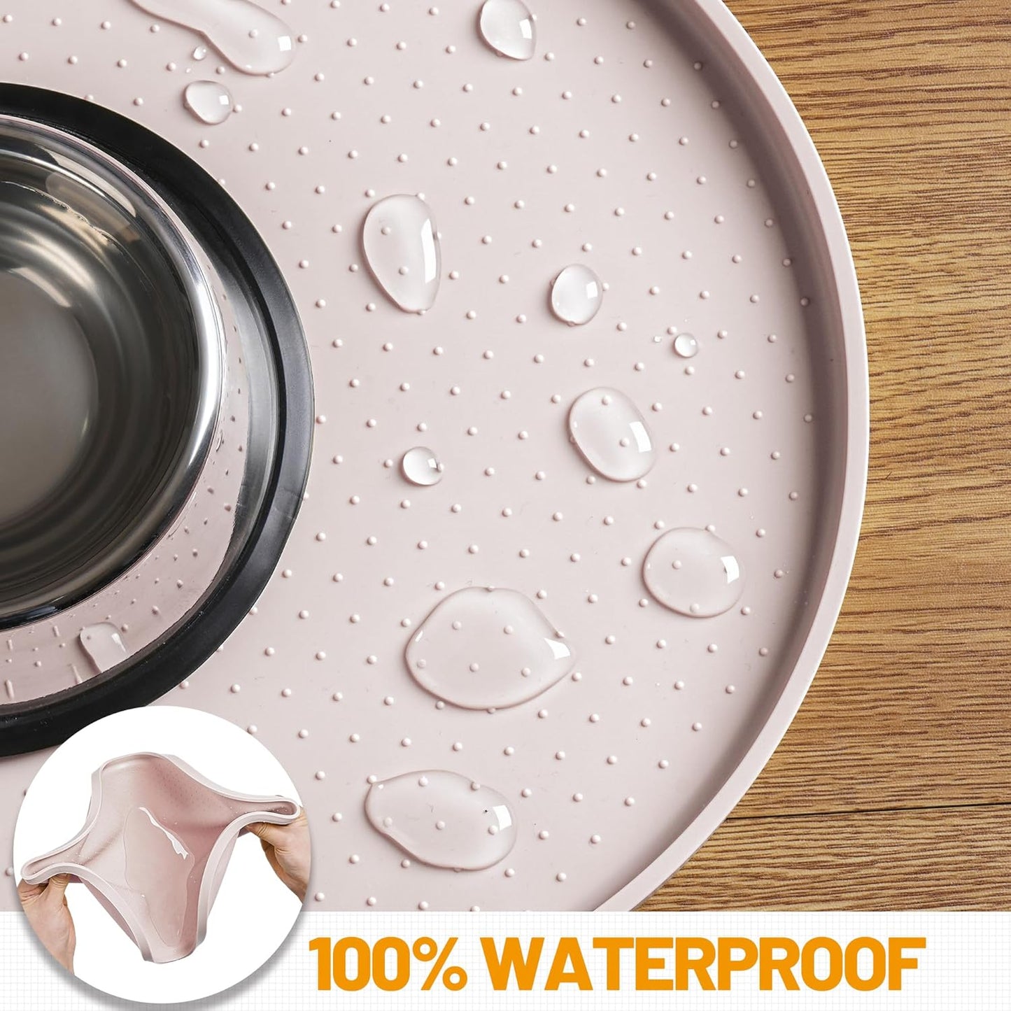 Hubulk 100% Waterproof Silicone Pet Feeding Mat with Raised Edge for Food and Water, Dog Bowl Mats, Cat Bowls Placemat with High Lip Protects Floor for Cats and Dogs (Gray, 19" L x 12" W)