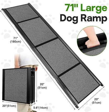 71''x 20'' Dog Ramp for Car, Pet Ramp for Large Dogs Up to 300LBS, Foldable Dog Car Ramp Stairs Steps with Waterproof & Non-Slip Rug Surface for Truck, SUV, Indoor & Outdoor(Wire Loop Fabric)