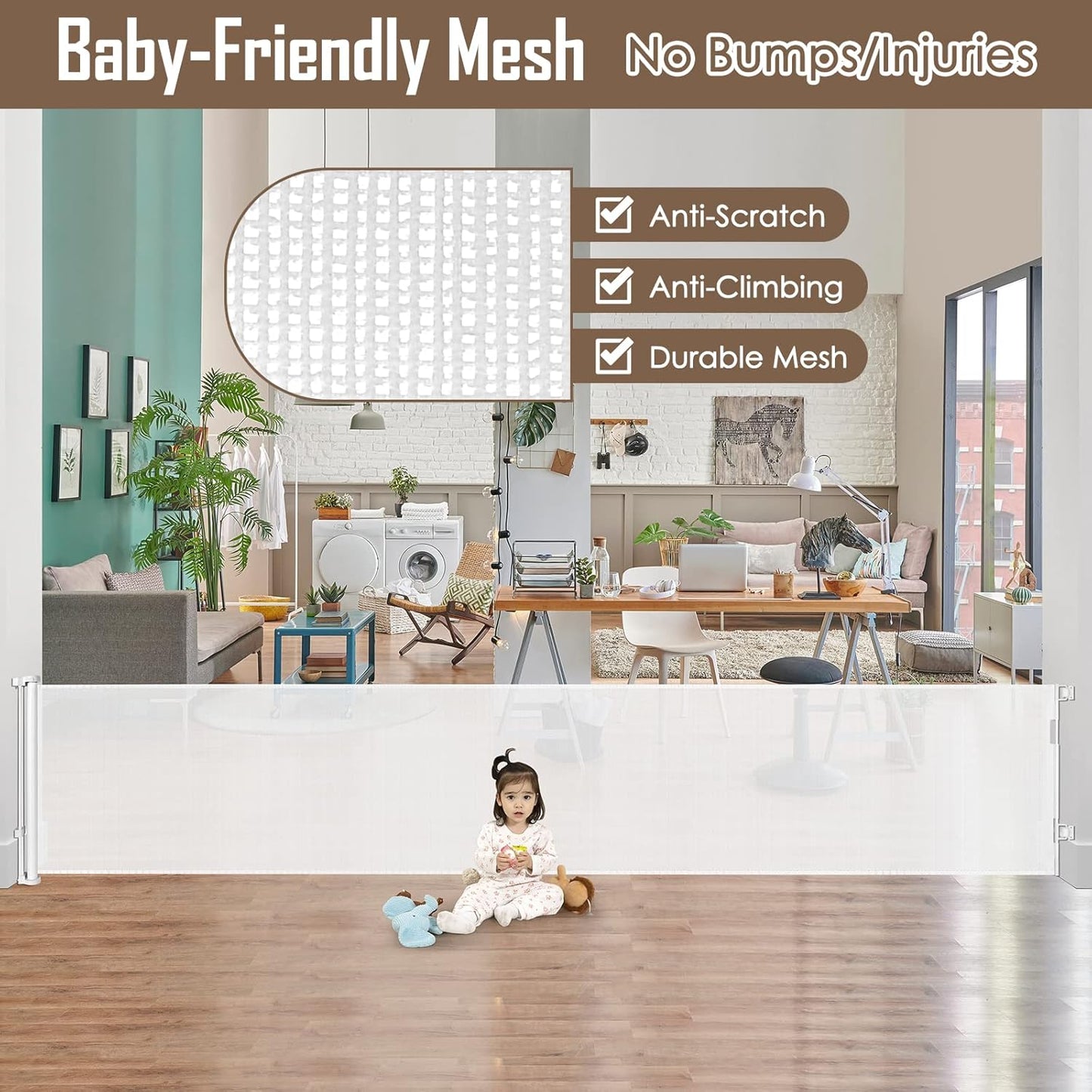 Extra Wide Baby Gate for Large Openings Retractable Baby Gates Indoor Outdoor Extra Long Dog Gate for Doorway Stair Gates for Kids or Pets Extra Large Dog Gate for Stairs