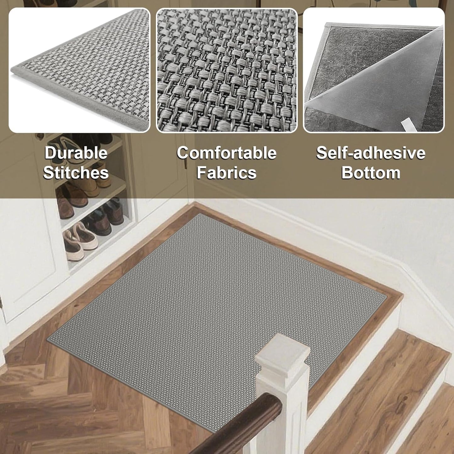 Stair Treads for Wooden Steps Carpet, Non-Slip Stair Runner Indoor Outdoor Stair Tread Mats Covers Pads, 19" x 31"Matching Landing Step Runner for Elders, Kids and Dogs (19" x 31", Black)