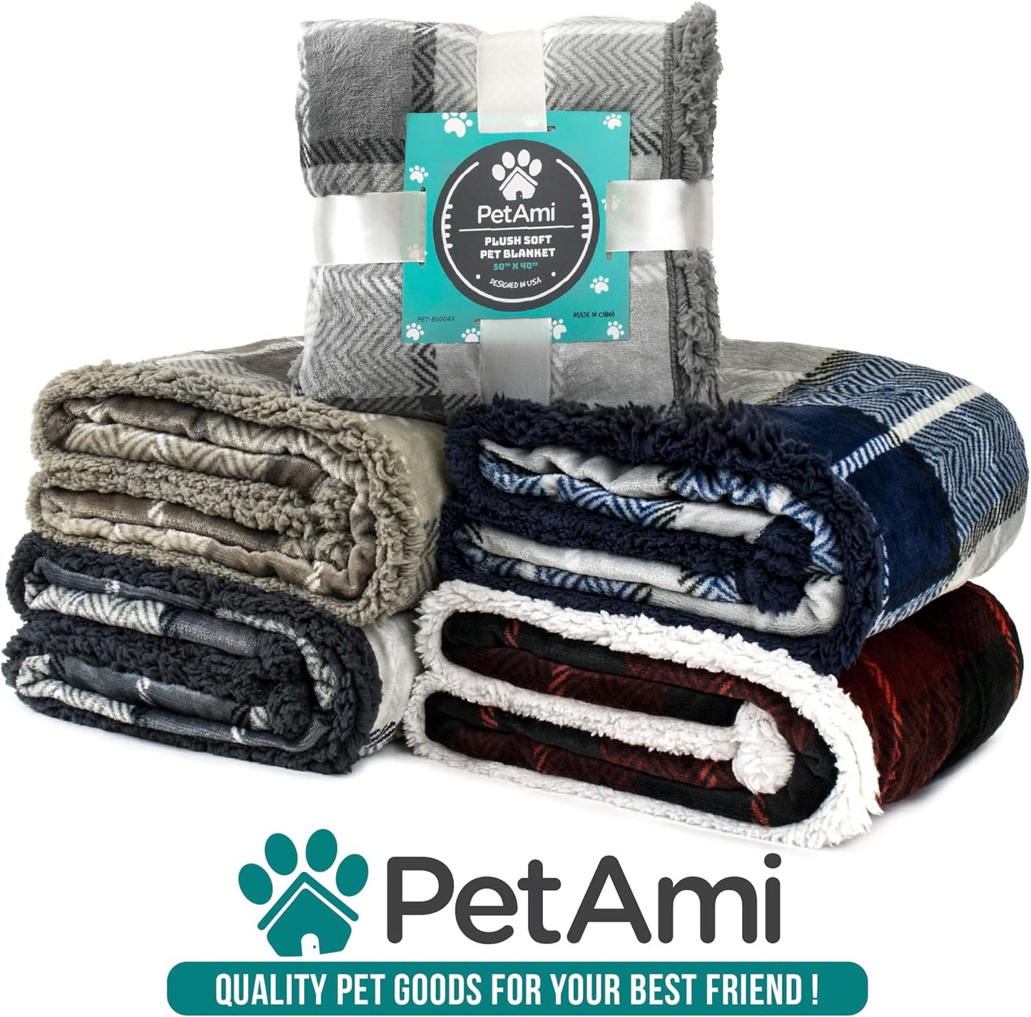 PetAmi Dog Blanket for Medium Large Dogs, Pet Bed Blanket Cat Puppy Kitten, Fleece Furniture Couch Cover Protector Sofa Car, Soft Sherpa Dog Throw Plush Reversible Washable, 40x60 Plaid Dark Gray