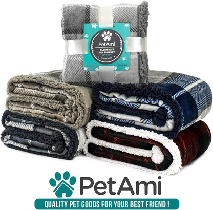 PetAmi Dog Blanket for Medium Large Dogs, Pet Bed Blanket Cat Puppy Kitten, Fleece Furniture Couch Cover Protector Sofa Car, Soft Sherpa Dog Throw Plush Reversible Washable, 40x60 Plaid Dark Gray