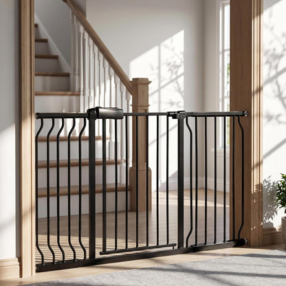 24-29 Inch Narrow Baby Gate, Pressure Mounted No Drilling Dog Gate for Stairs & Doorways, White Metal Safety Gate Indoor for Kids and Pets