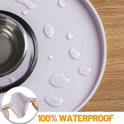 Hubulk 100% Waterproof Silicone Pet Feeding Mat with Raised Edge for Food and Water, Dog Bowl Mats, Cat Bowls Placemat with High Lip Protects Floor for Cats and Dogs (Gray, 19" L x 12" W)