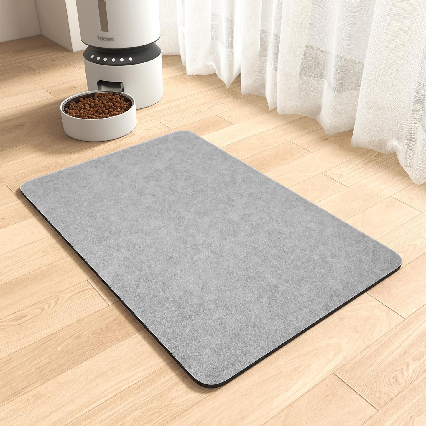 MontVoo Dog Food Mat-Pet Feeding Mat for Food and Water-No Stains Quick Dry Dispenser Cat Bowl Mat for Messy Drinkers(12"x19" Dark Grey)