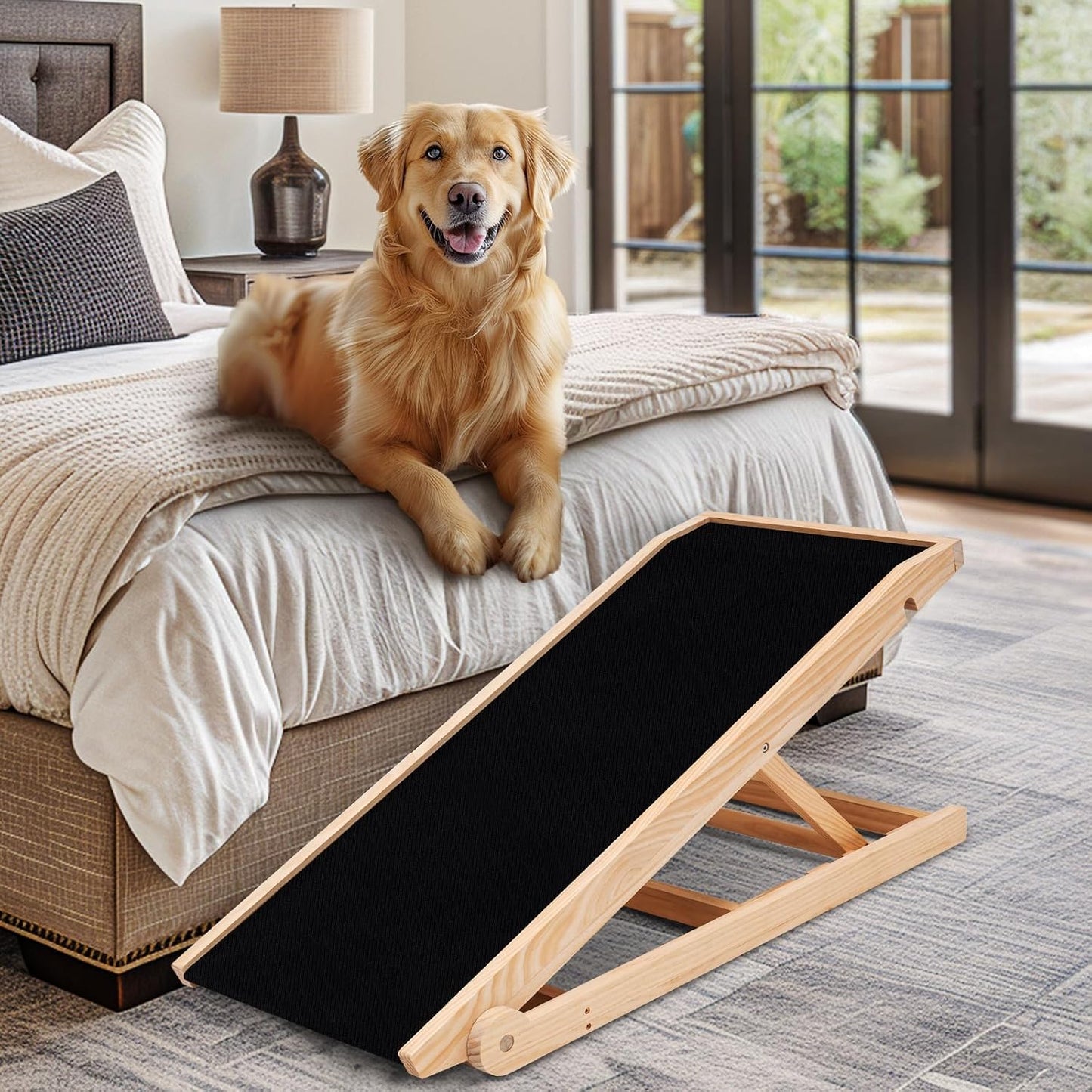 Dog Ramp for Couch, 5-Level Adjustable Wooden Pet Ramp for Bed & SUV, Adjustable Height 15.7"-23.6",Folding Non Slip Dog Ramps for Small Large Senior Dogs & Cats - Furniture Quality