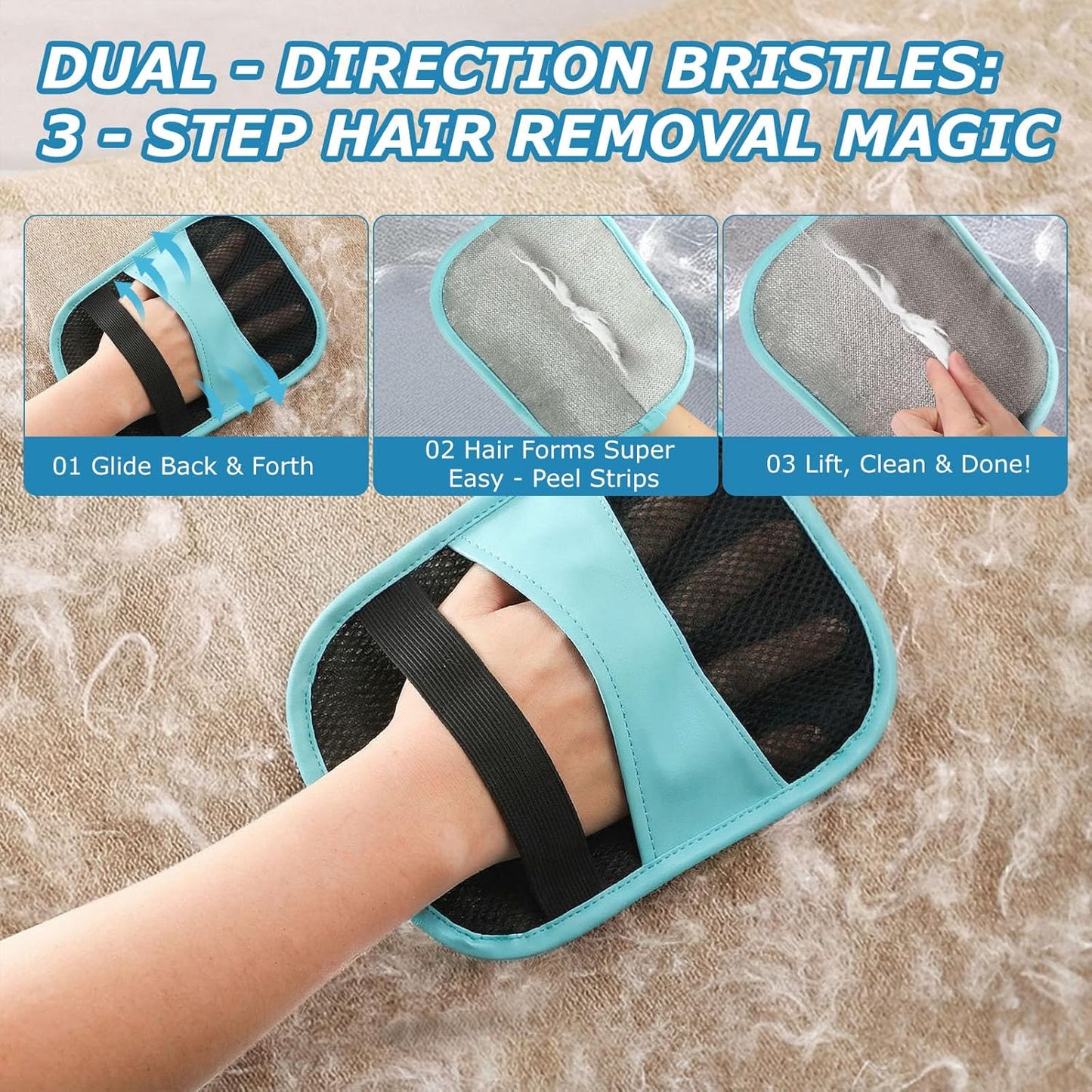 2-Pack Pet Hair Remover Gloves, Electrostatic Cat and Dog Hair Removal Gloves for Furniture, Car Interiors, Bedding, Reusable Cleaning and Grooming Mitts