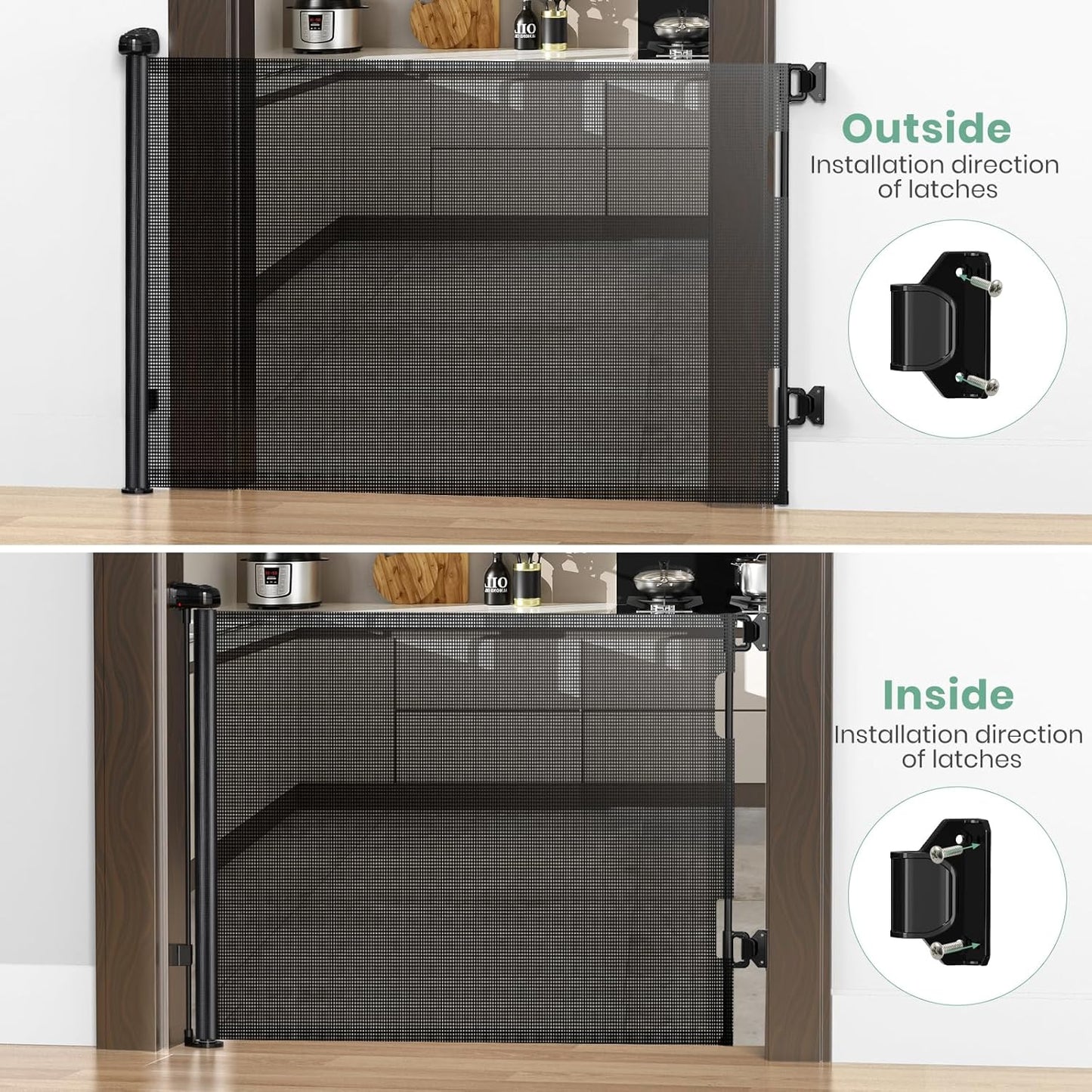 HAMOPY Retractable Baby Gate, 33" Tall, Extends up to 55" Wide, Durable Auto-Lock Baby Gates for Stairs, Mesh Dog Gate and Child Safety Gates for Doorways, Hallways, Indoor, Outdoor(Black)