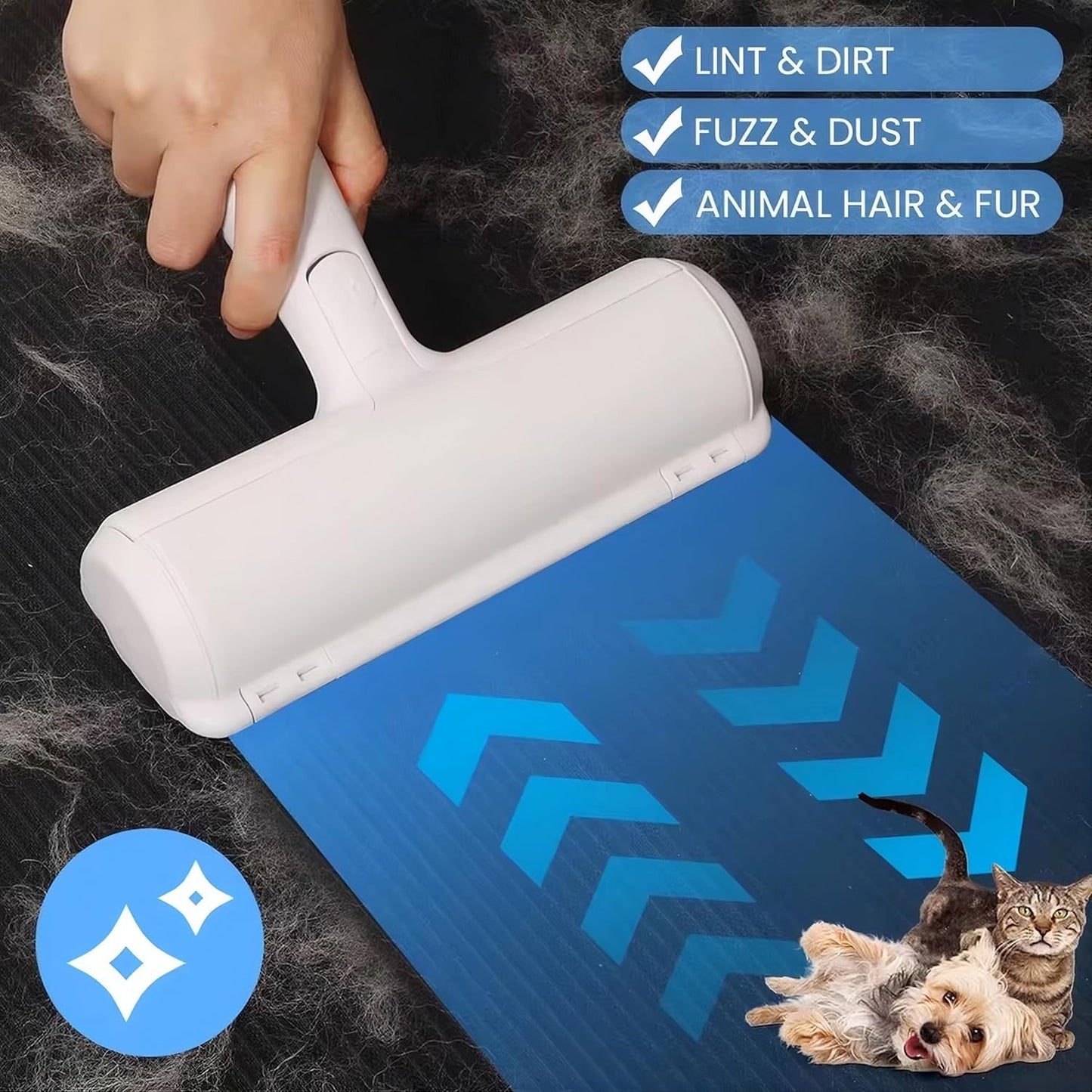 Reusable Pet Hair Remover Roller – Dog & Cat Fur Lint Cleaner for Sofa, Carpet, Bed & Car Seats – No Adhesive Required (White/Grey)
