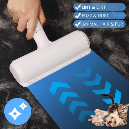 Reusable Pet Hair Remover Roller – Dog & Cat Fur Lint Cleaner for Sofa, Carpet, Bed & Car Seats – No Adhesive Required (White/Grey)