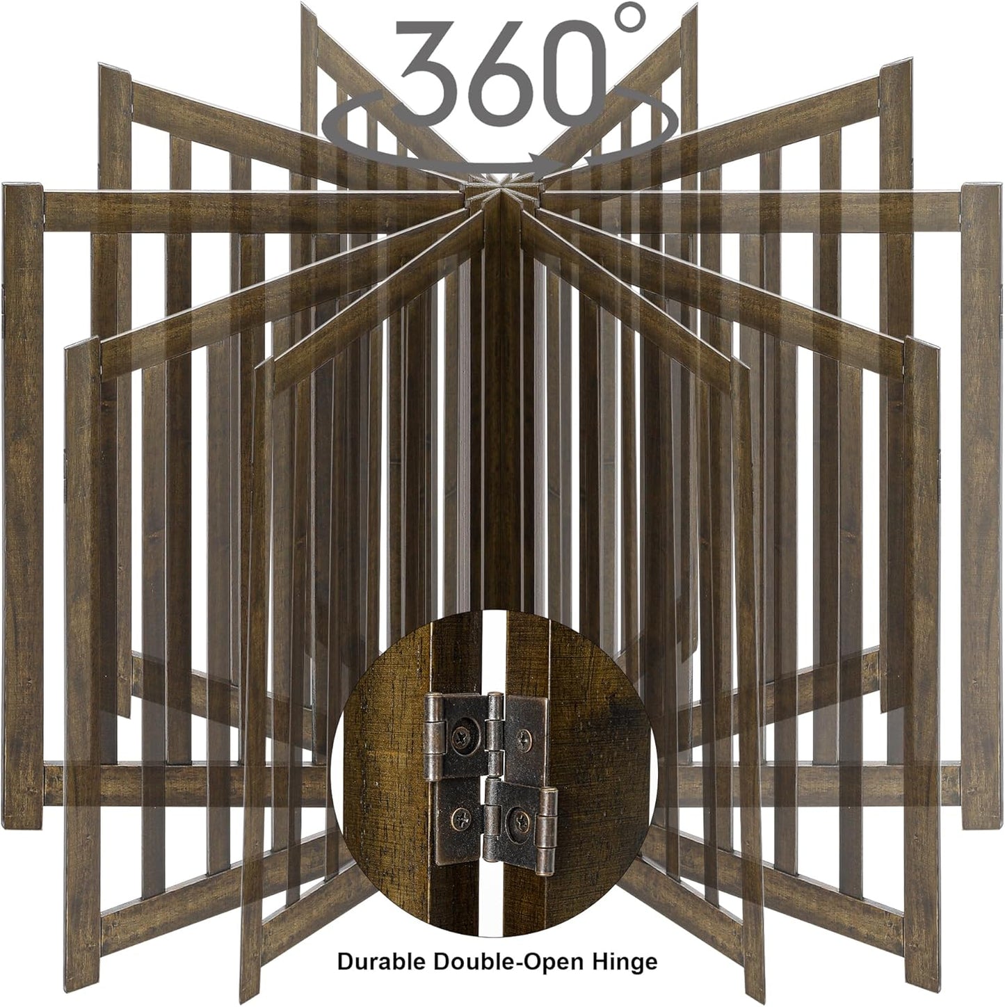 LZRS 2-Panel Wooden Free Standing Foldable Dog Gate Indoor – Solid Hardwood 24" High, Step-Over Safety Pet Gate for Doorways, Stairs & Small Spaces - Indoor Use, White