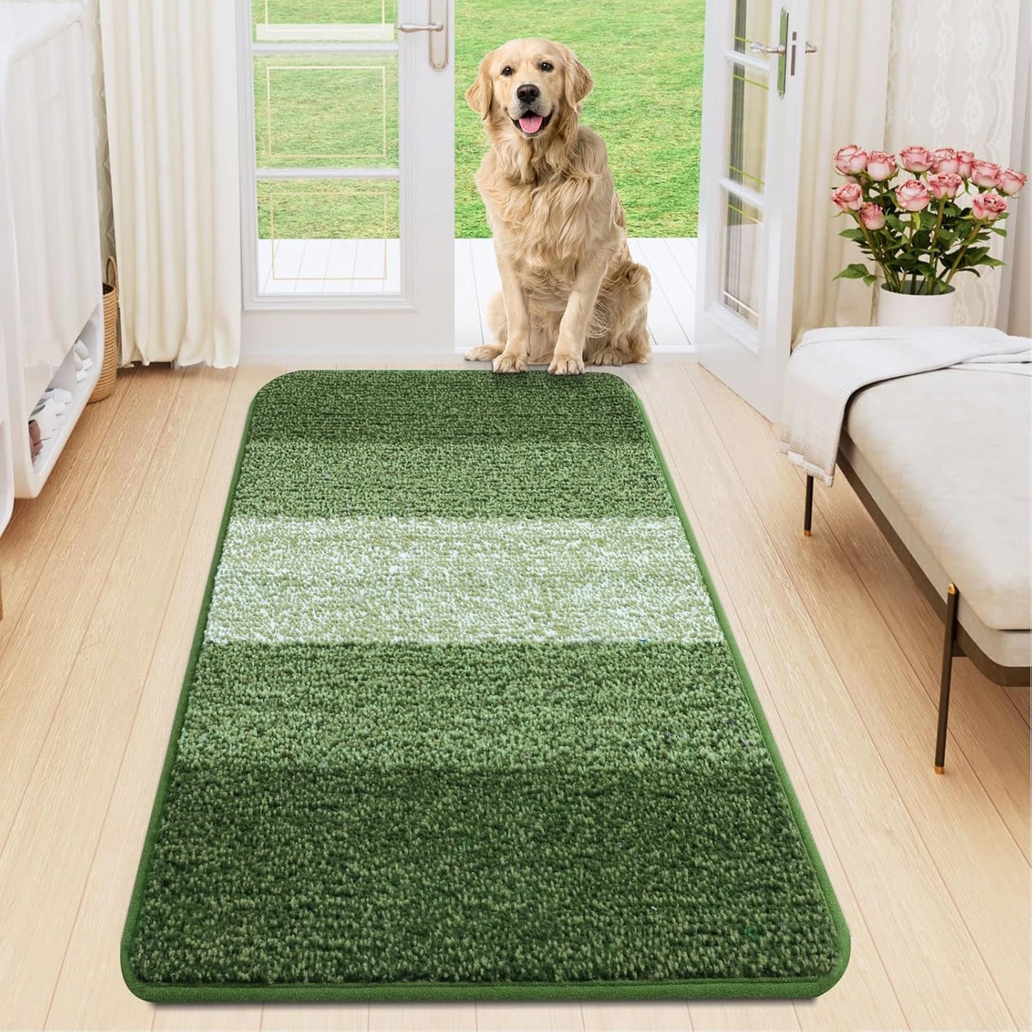 Smiry Dog Door Mat for Muddy Paws, Absorbs Moisture and Dirt, Low-Profile Entryway Mat with Non-Slip Backing, Entry Indoor Outdoor Doormat for Inside Floor (30x20 Inches, Grey, Striped)