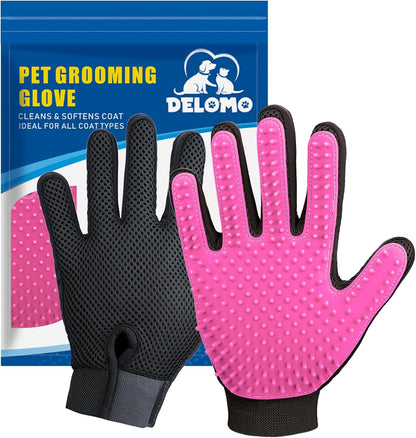 Upgrade Efficient Pet Hair Remover Gloves - Gentle Shedding Brushes for Dogs, Cats & Horses with Long and Short Hair - 1 Pair (Blue)
