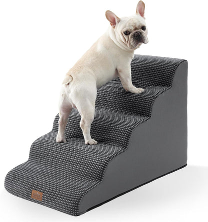 COZY KISS Extra Wide Dog Stairs with Tunnel, Foam Detachable Large Dog Step for Small Pet, Puppy or Cats, Medium Pet Ramp for High Bed, Couch, Sofa or Car, 19.7x33x22.4 inch, 5 Step, Beige