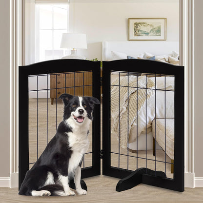 LZRS 2-Panel Freestanding Foldable Wood Dog Gate – Solid Wood & Steel Wire, Chew-Resistant Pet Barrier for Indoor Use, Ideal for Small to Medium Dogs, White