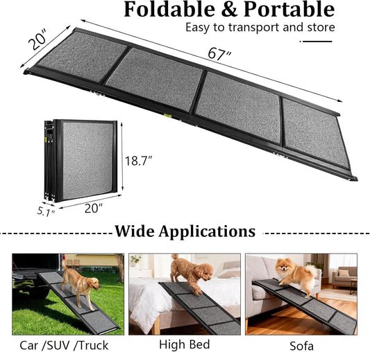 67" x 20" Dog Ramp for Car, Folding Pet Stair Ramps for Truck, SUV, Portable Pet Steps Load-Bearing 200LBS with Non-Slip Surface