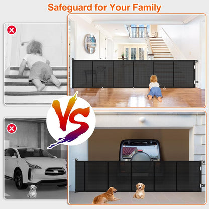 Upgrade 120 inch Retractable Baby Gates, EZIGO Extra Wide Baby Gate for Large Opening Extra Long Mesh Gate for Kids or Pet Dog Gate Child Safety Gate for Stairs Hallways Doorway Indoor Outdoor, Gray