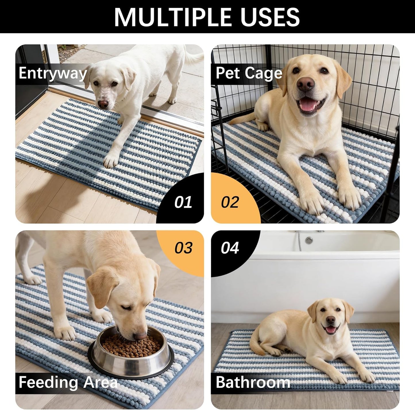 Dog Door Mat for Muddy Paws - Absorbent Quick-Dry Non-Slip Washable Chenille Pet Rug, Indoor Entryway Mat for Front Door & Crate (Brown, 24" L*16" W)