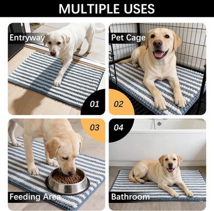 Dog Door Mat for Muddy Paws - Absorbent Quick-Dry Non-Slip Washable Chenille Pet Rug, Indoor Entryway Mat for Front Door & Crate (Brown, 24" L*16" W)
