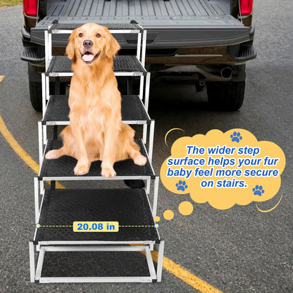 Deergym Dog Stairs for Large Dogs - 5 Step Wide 16in High 34in Foldable Dog Ramp for Car Non-Slip Surface Support up to 230lbs - Suitable for SUV,Truck, Sofas, Bed