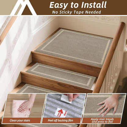 COSY HOMEER Soft Stair Treads Non-Slip Carpet Mat 28inX9in Indoor Stair Runners for Wooden Steps,Stair Rugs for Kids and Dogs, 100% Polyester TPE Backing 4pcs,Beige