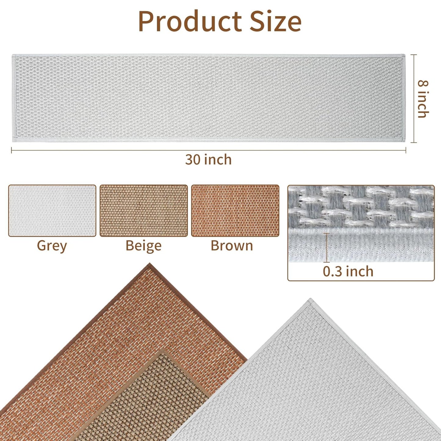 Carpet Stairs Runner for Wood Stairs, 8"x 30",Reusable Washable Self-Stick Stair Treads, for Indoor Steps, Non Slip for Kids Elders and Pets Stair Mats Residue Free, Grey 15-Pack