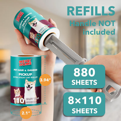 MEIQIHOME Lint Rollers for Pet Hair Extra Sticky, 1110 Sheets Mega Value Set Lint Roller with 5 Upgraded Handles, 10 Rollers Portable Pet Lint Roller for Clothes, Furniture, Dog & Cat Hair Removal