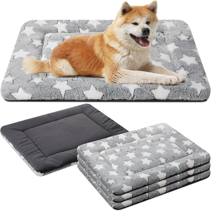 VitalCozy 4 Pcs Dog Crate Pads, Ultra Soft Warm Washable Anti-Slip Kennel Bed Mat for Pets, Reversible, Replaceable, Cage Liner for Small Medium Large Dogs and Cats (18 x 24 x 1.6 Inch,Star,Gray)
