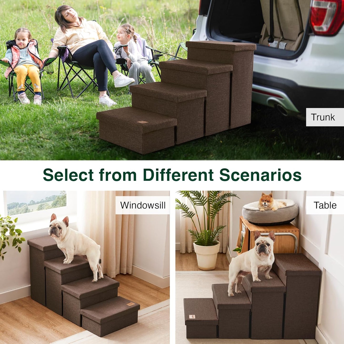 Love's cabin Dog Stairs with Storage 13" H, Foldable Pet Stairs for Small Medium or Large Dogs, Cat Puppy Steps Ramp with Zip up to 150 lbs, Solid Grey, 2 Steps