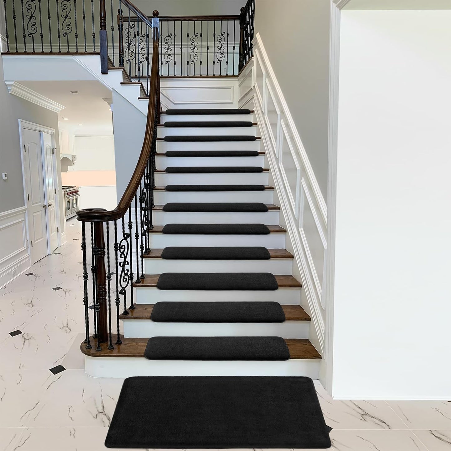PURE ERA Carpet Stair Treads Ultra Plush 9.5" X 30"Soft Bullnose Indoor Stair Protectors Pet-Friendly Non-Slip Skid Resistant Tape Free Washable Reusable(14 Pieces, Cream Gray)