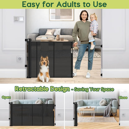 Reinforced 80 Inch Retractable Baby Gate Extra Wide Baby Gate for Wide Openings, Indoor/Outdoor Retractable Dog Gate for Doorway, Mesh Dog Gate Indoor Prevent Babies/Pets from Crawling Under, Black