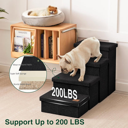 Love's cabin Dog Stairs with Storage 13" H, Foldable Pet Stairs for Small Medium or Large Dogs, Cat Puppy Steps Ramp with Zip up to 150 lbs, Solid Grey, 2 Steps