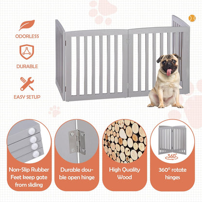 Freestanding Pet Dog Gate 36 Inch Foldable Fence Indoor 3 Panel Extra Wide Wooden Dog Door for Stairs Hallways Doorways