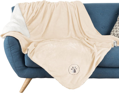 Waterproof Pet Blanket - 50x60-Inch Reversible Sherpa Fleece Throw Protects Couches, Cars, and Beds from Spills, Stains, and Fur by PETMAKER (Gray)