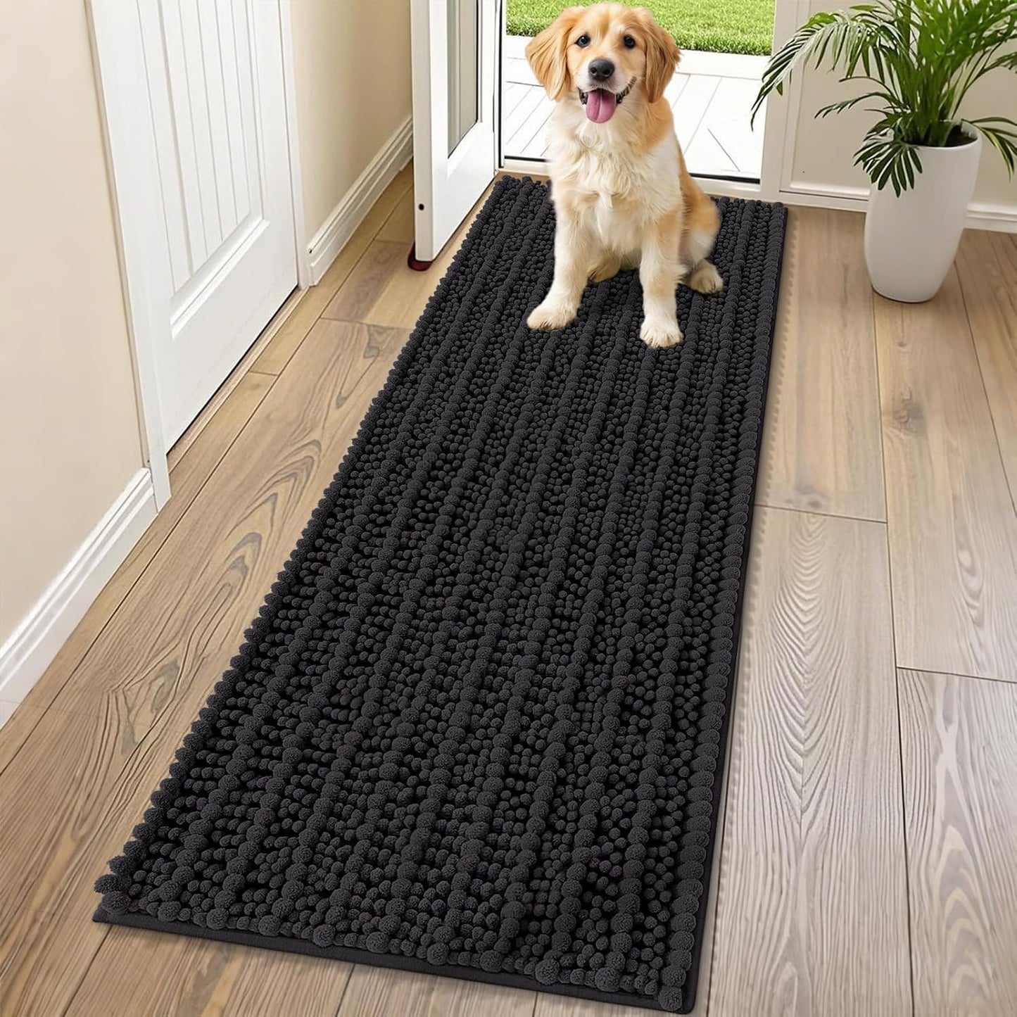 Smiry Dog Door Mat for Muddy Paws 30x20, Extra Soft Absorbent Chenille Doormat, Trap Moisture and Dirt, Non-Slip Machine Washable Front Door Mat for Indoor Entrance Inside Floor, Grey