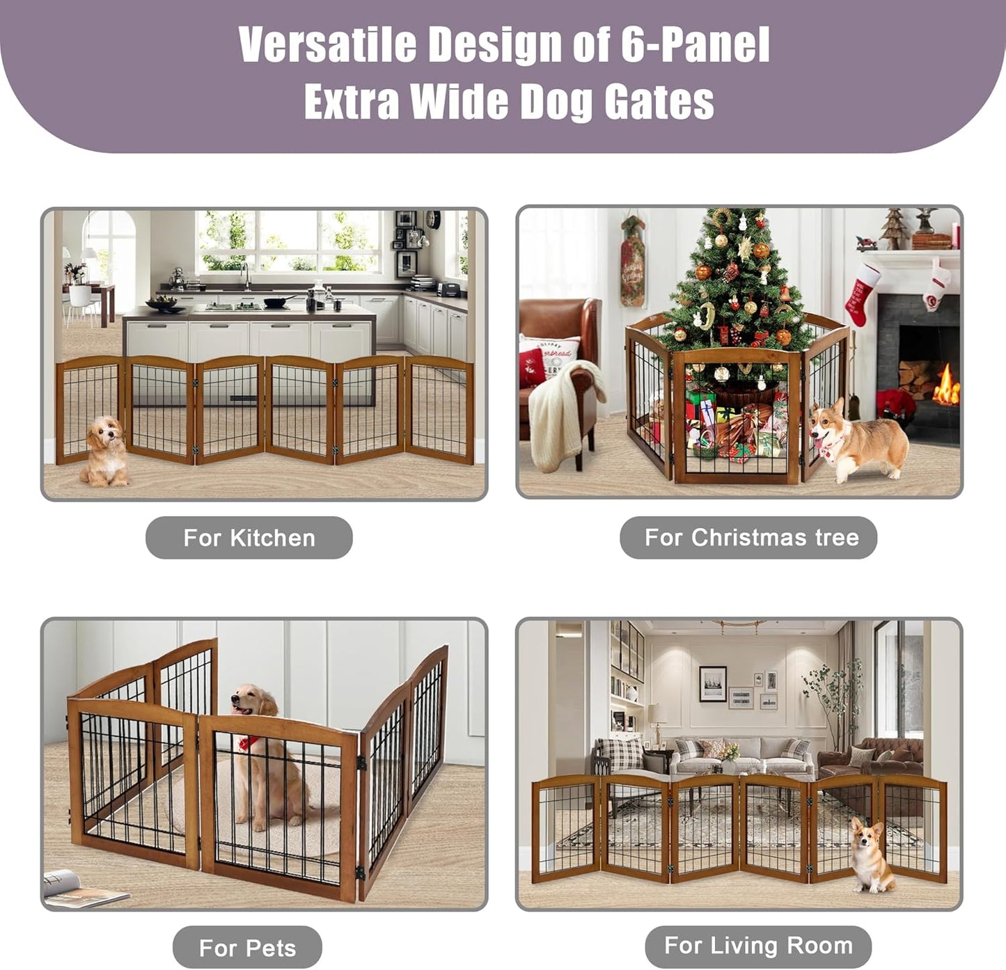 LZRS 2-Panel Freestanding Foldable Wood Dog Gate – Solid Wood & Steel Wire, Chew-Resistant Pet Barrier for Indoor Use, Ideal for Small to Medium Dogs, White
