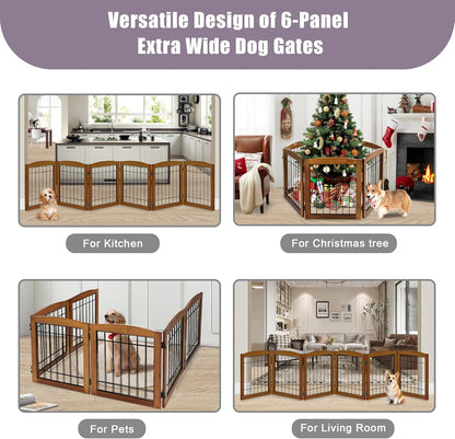 LZRS 2-Panel Freestanding Foldable Wood Dog Gate – Solid Wood & Steel Wire, Chew-Resistant Pet Barrier for Indoor Use, Ideal for Small to Medium Dogs, White