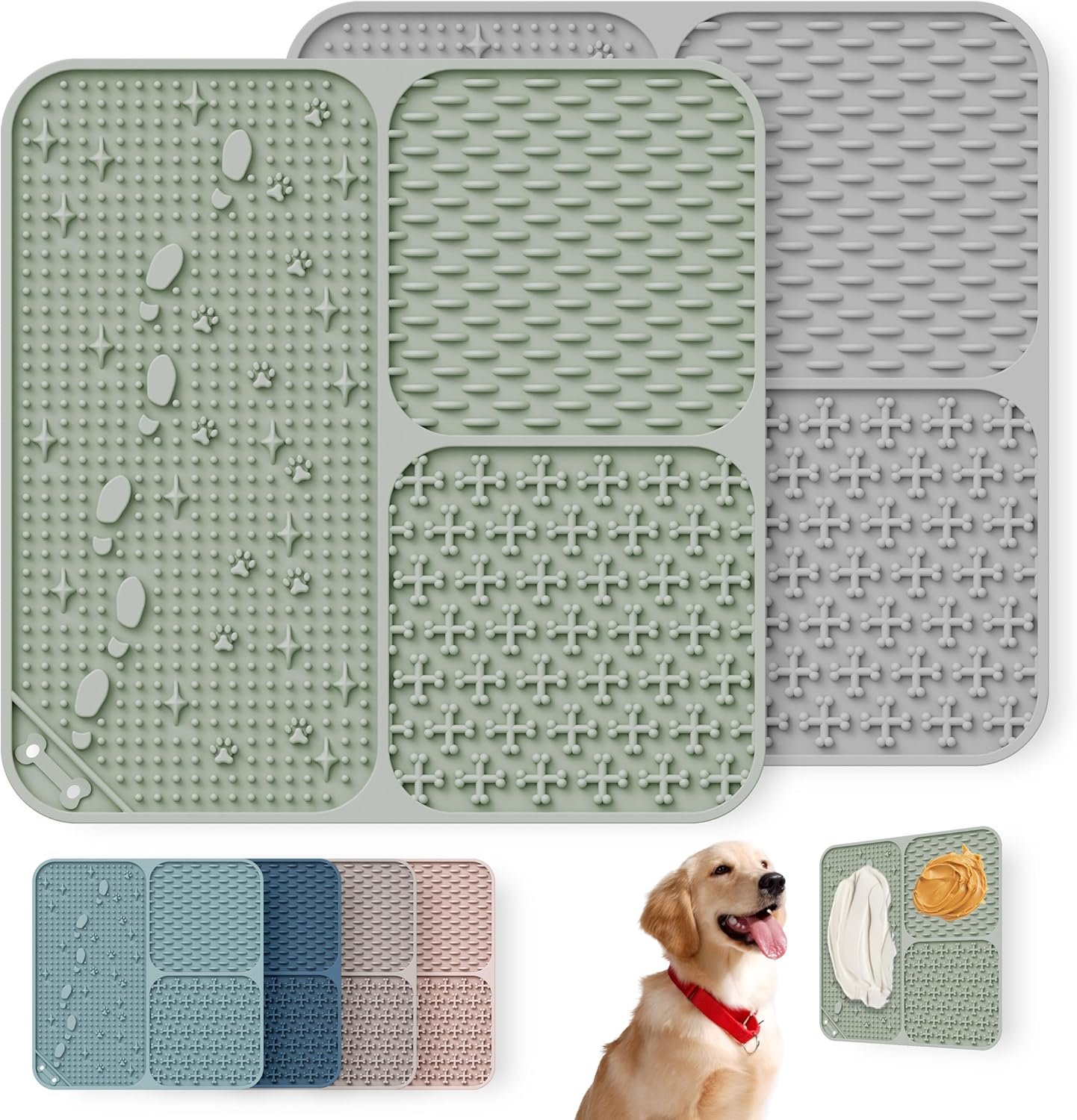 Lick Mat for Dogs(2pcs, Large, 7.9") Easy Clean Silicone Licking Pad Slow Feeder for Pets Cats with Suction Cups, Enrichment Accessories Anxiety Boredom Relief, Keep Them Busy for Bathing