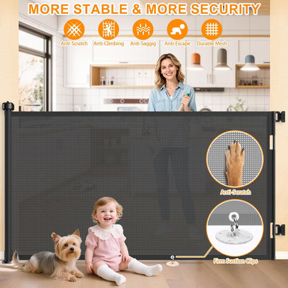 Upgrade 120 inch Retractable Baby Gates, EZIGO Extra Wide Baby Gate for Large Opening Extra Long Mesh Gate for Kids or Pet Dog Gate Child Safety Gate for Stairs Hallways Doorway Indoor Outdoor, Gray
