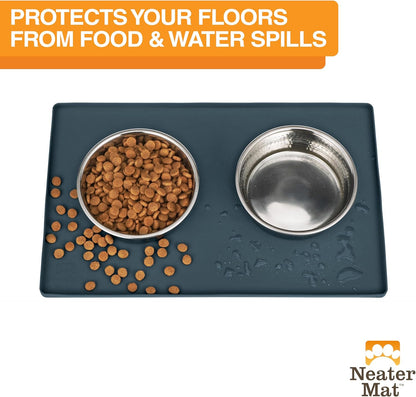 Neater Pet Brands Neater Mat Cat & Dog Food Mat, Waterproof & BPA-Free Silicone Placemat with Raised Edge for Under Food and Water Bowls, 19" x 12", Gunmetal Grey