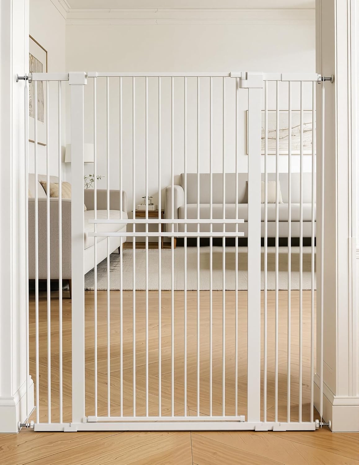 No Pawblems 55" Extra Tall Pet Gate for Cat/Dog, 29-40" Wide Auto Close Tall Dog Gate for Doorways/Hallways, 1.37" Ultra Narrow Spacing, NO Drilling Pressure Mounted, Black