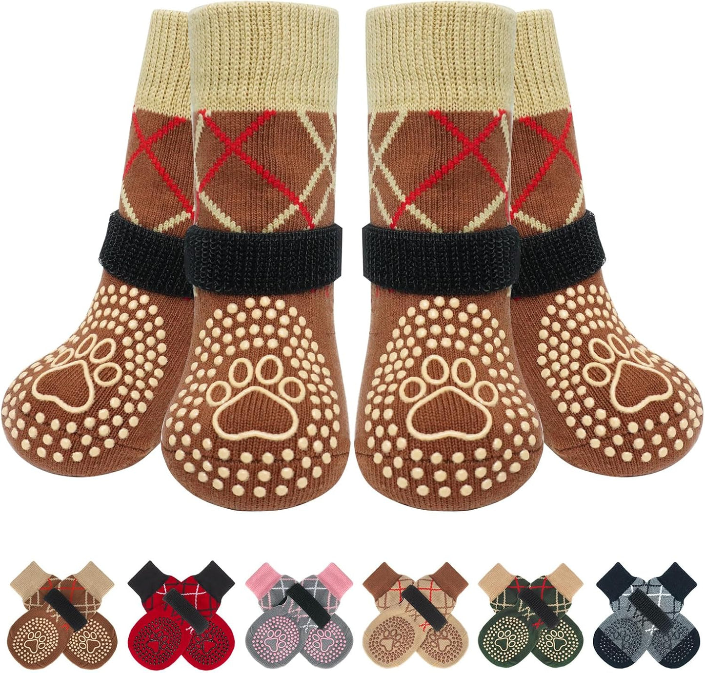 BEAUTYZOO 6PCS Dog Socks to Prevent Licking Paws, Anti Slip Dog Shoes for Hot Pavement Hardwood Floors, Traction Control Toe Grips Boots & Paw Protectors for Small Medium Large Senior Dogs, Grey S
