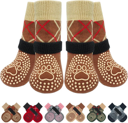BEAUTYZOO 6PCS Dog Socks to Prevent Licking Paws, Anti Slip Dog Shoes for Hot Pavement Hardwood Floors, Traction Control Toe Grips Boots & Paw Protectors for Small Medium Large Senior Dogs, Grey S