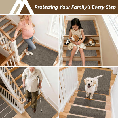 COSY HOMEER Edging Stair Treads Non-Slip Carpet Mat 28inX9in Indoor Stair Runners for Wooden Steps, Edging Stair Rugs for Kids and Dogs, 100% Polyester TPE Backing (7pc, Beige)