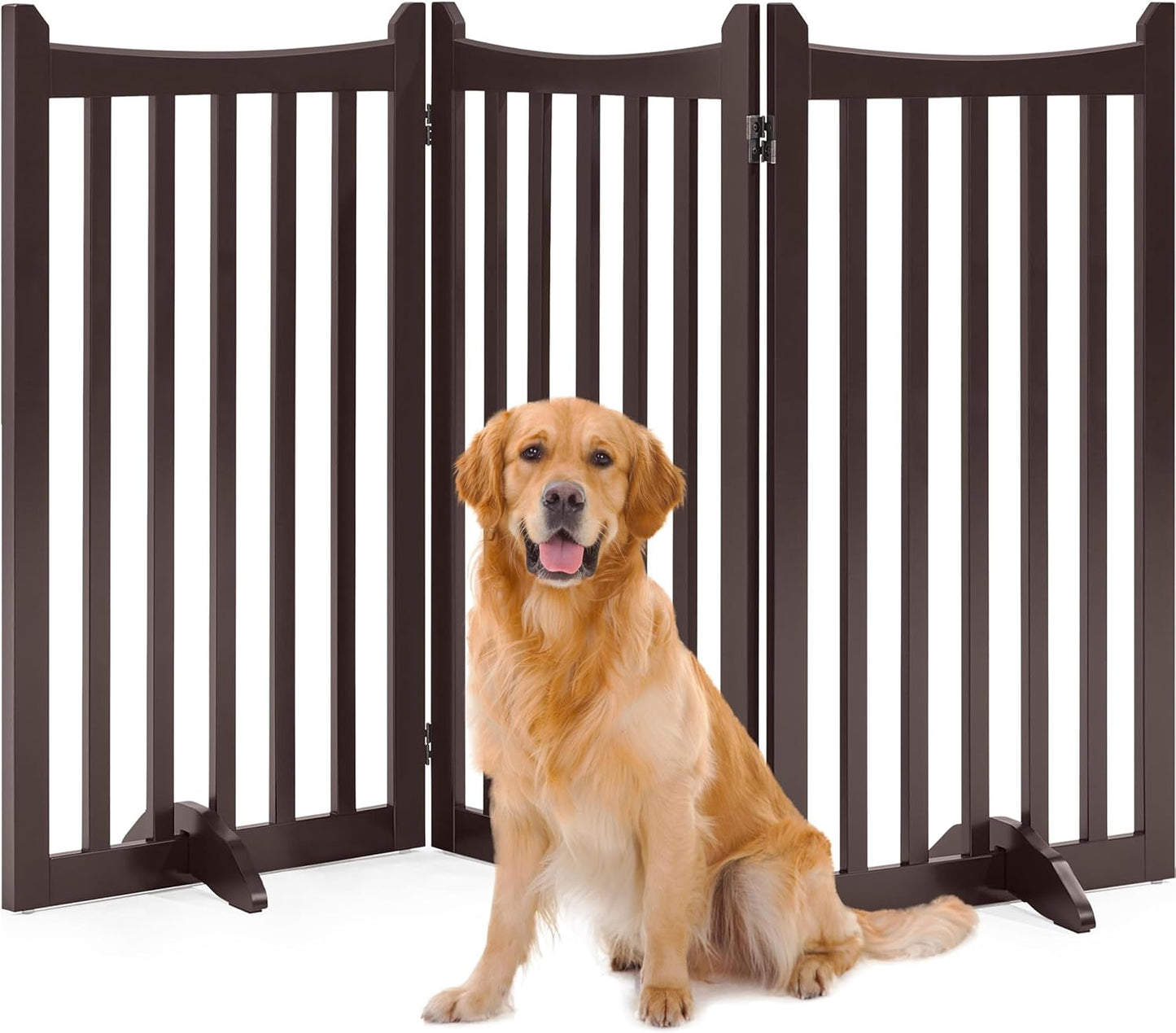Yaheetech Freestanding Pet Gate 3-Panel Wooden Dog Fence with 2 Support Feet Folding Dog Gate for Indoor, Stairs, Doorways, Halls, Kitchen Wooden Pet Barrier White 36" H