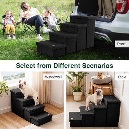 Love's cabin Dog Stairs with Storage 13" H, Foldable Pet Stairs for Small Medium or Large Dogs, Cat Puppy Steps Ramp with Zip up to 150 lbs, Solid Grey, 2 Steps