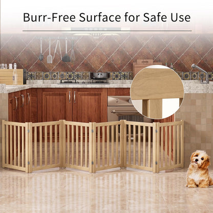 2-Panel Solid Wood Dog Gate - Freestanding Folding Pet Gate for Doorways, Stairs, Indoor, 24" Height, No Installation Needed, Natural Wood