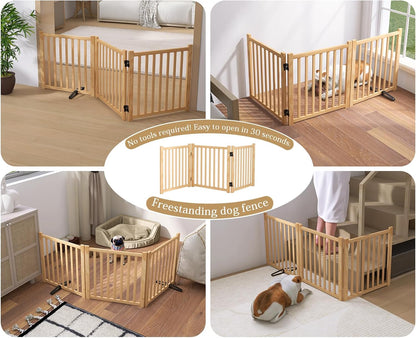 Wooden Freestanding Dog Gates,23" H Foldable Wood Pet Gate Indoor, No-Painted Puppy Gate for Doorways, Stairs, 23" Height-2 Panels