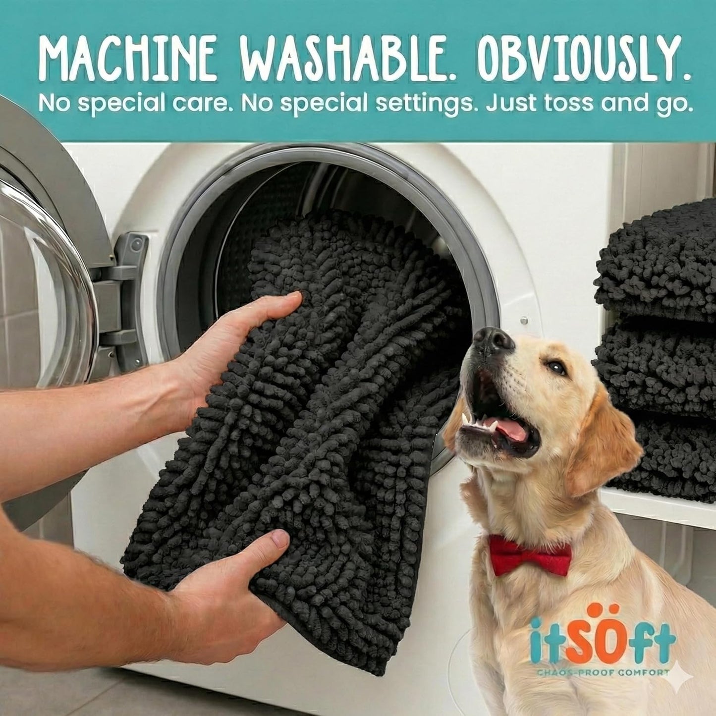 Dog Rugs for Muddy Paws 22x14 | Cleaner Mud Free Floors | Muddy Dogs Mats for Indoor, Dog Mat for Muddy Paws Door Mat Washable, Absorbent Chenille Mud Rug Paw Matt w/ Non Slip Backing, Charcoal Grey