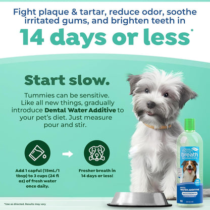 TropiClean Fresh Breath Water Additive for Dogs, Dog Breath Freshener and Teeth Cleaning Solution, No Toothpaste or Toothbrush Required, 16oz.